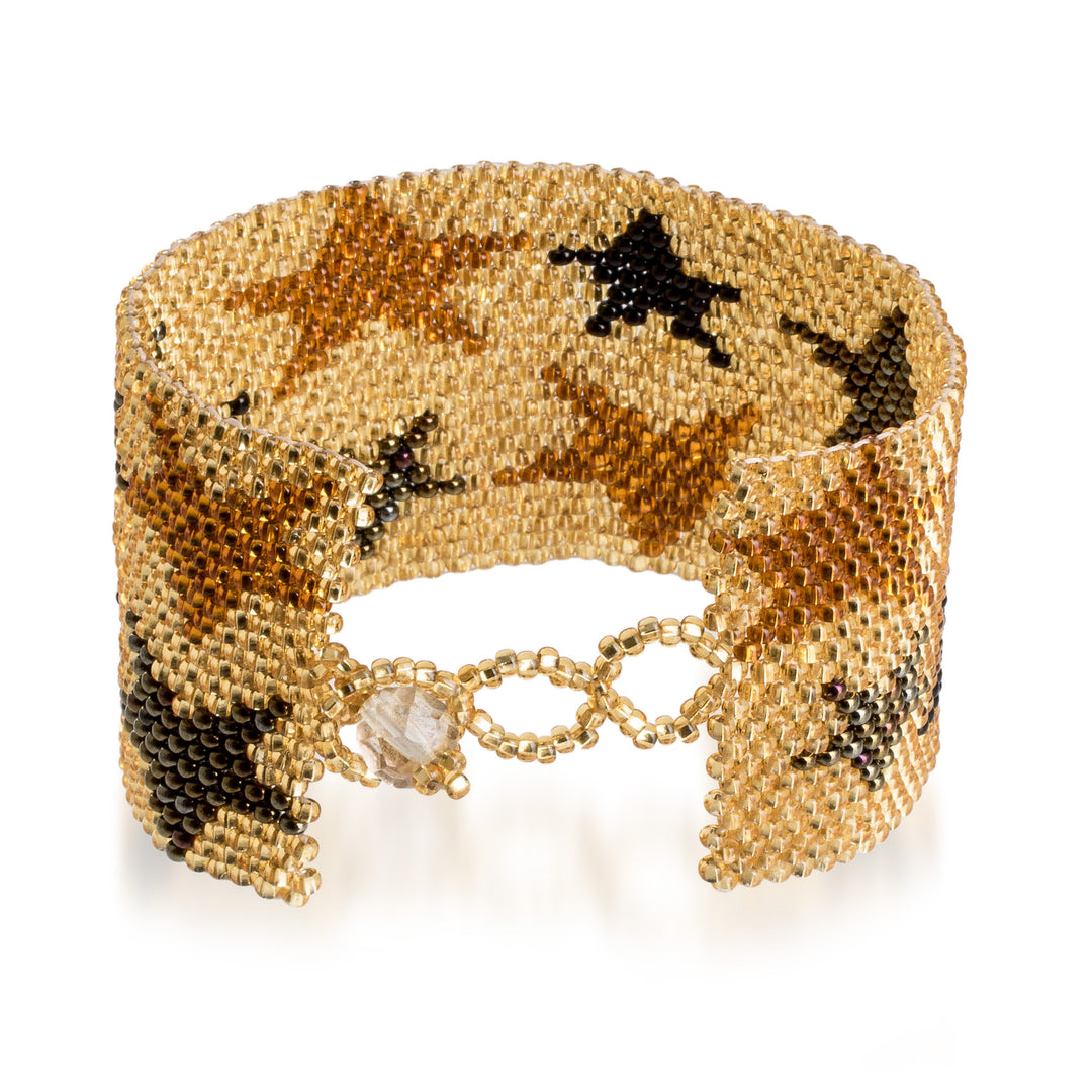 Golden Glass Beaded Star Wristband Bracelet from Guatemala - Constellation in Golden