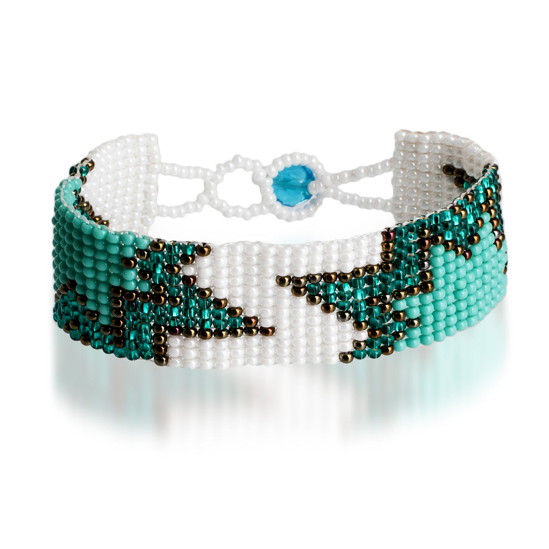Turquoise and White Glass Beaded Star Wristband Bracelet - Paradisial Blast
