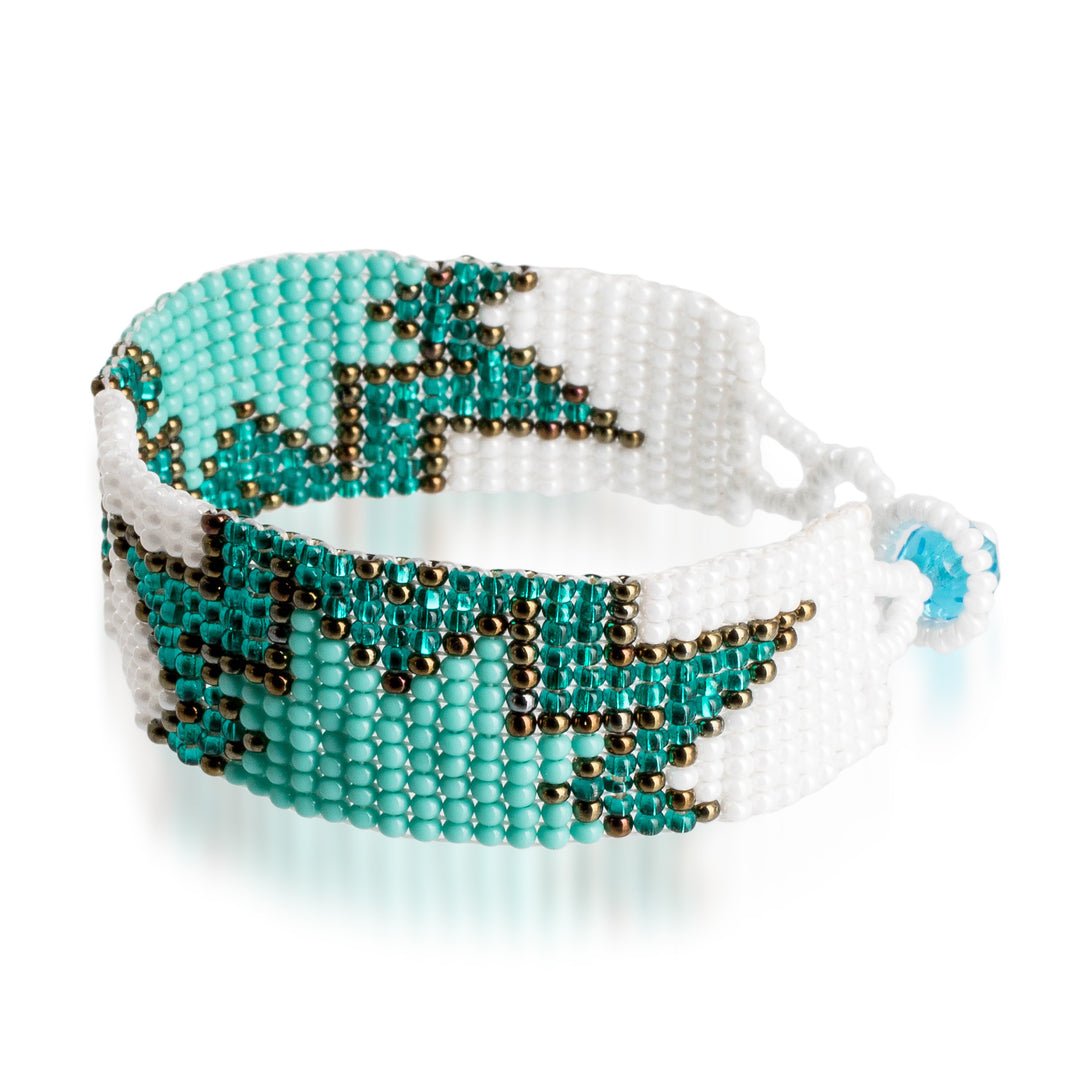 Turquoise and White Glass Beaded Star Wristband Bracelet - Paradisial Blast