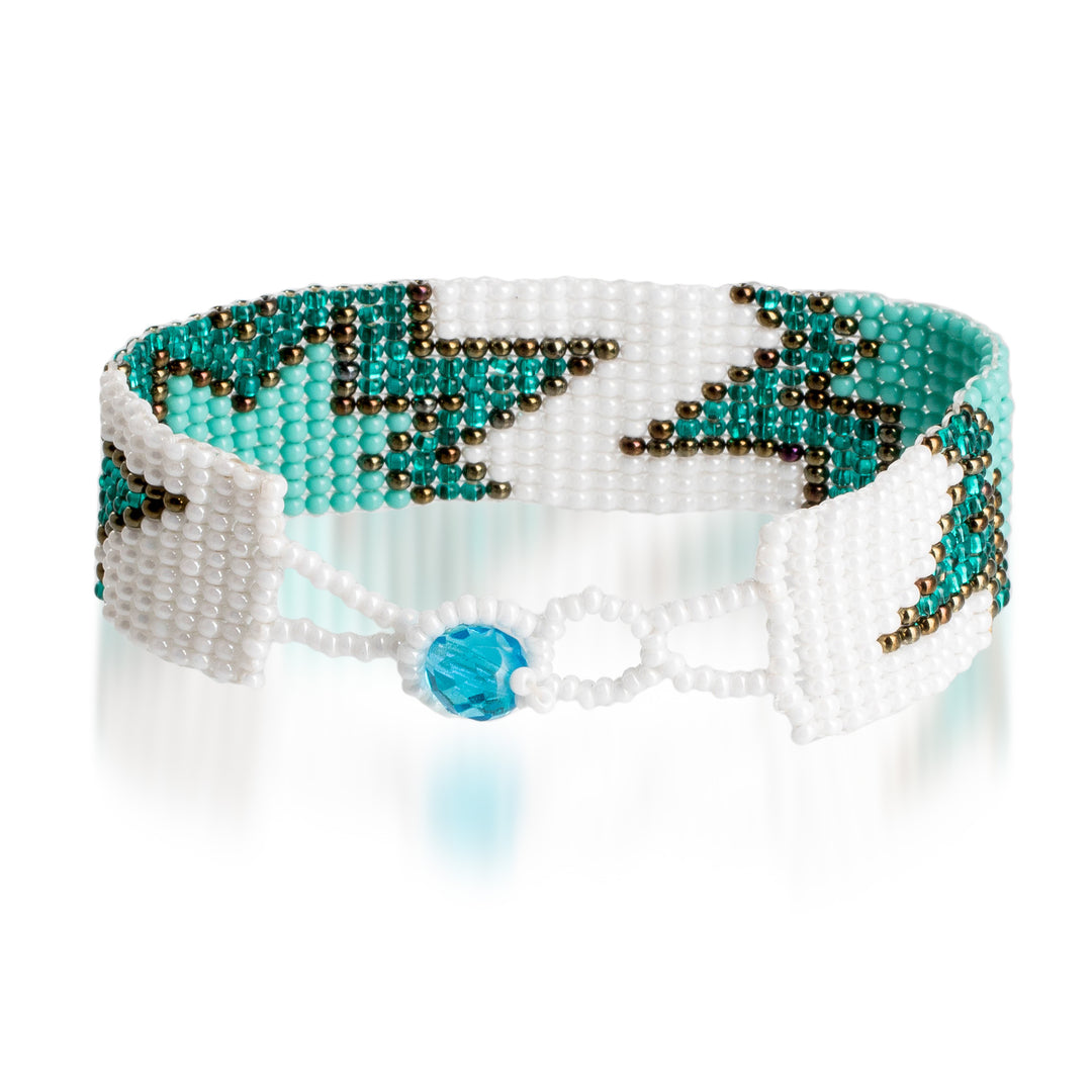 Turquoise and White Glass Beaded Star Wristband Bracelet - Paradisial Blast