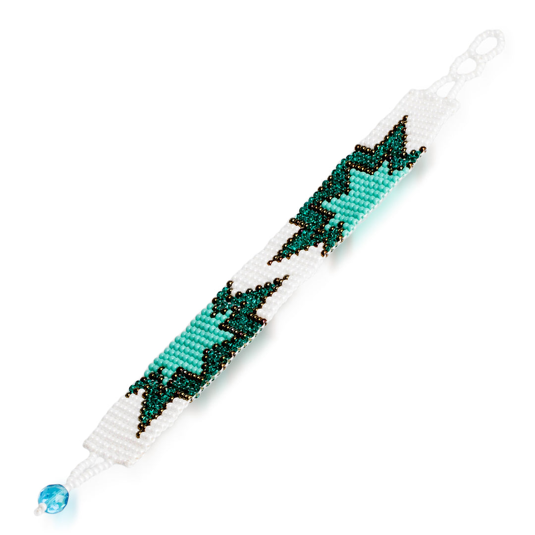 Turquoise and White Glass Beaded Star Wristband Bracelet - Paradisial Blast