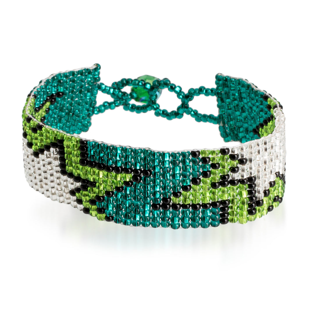 Starry Turquoise and Green Glass Beaded Wristband Bracelet - Island Blast
