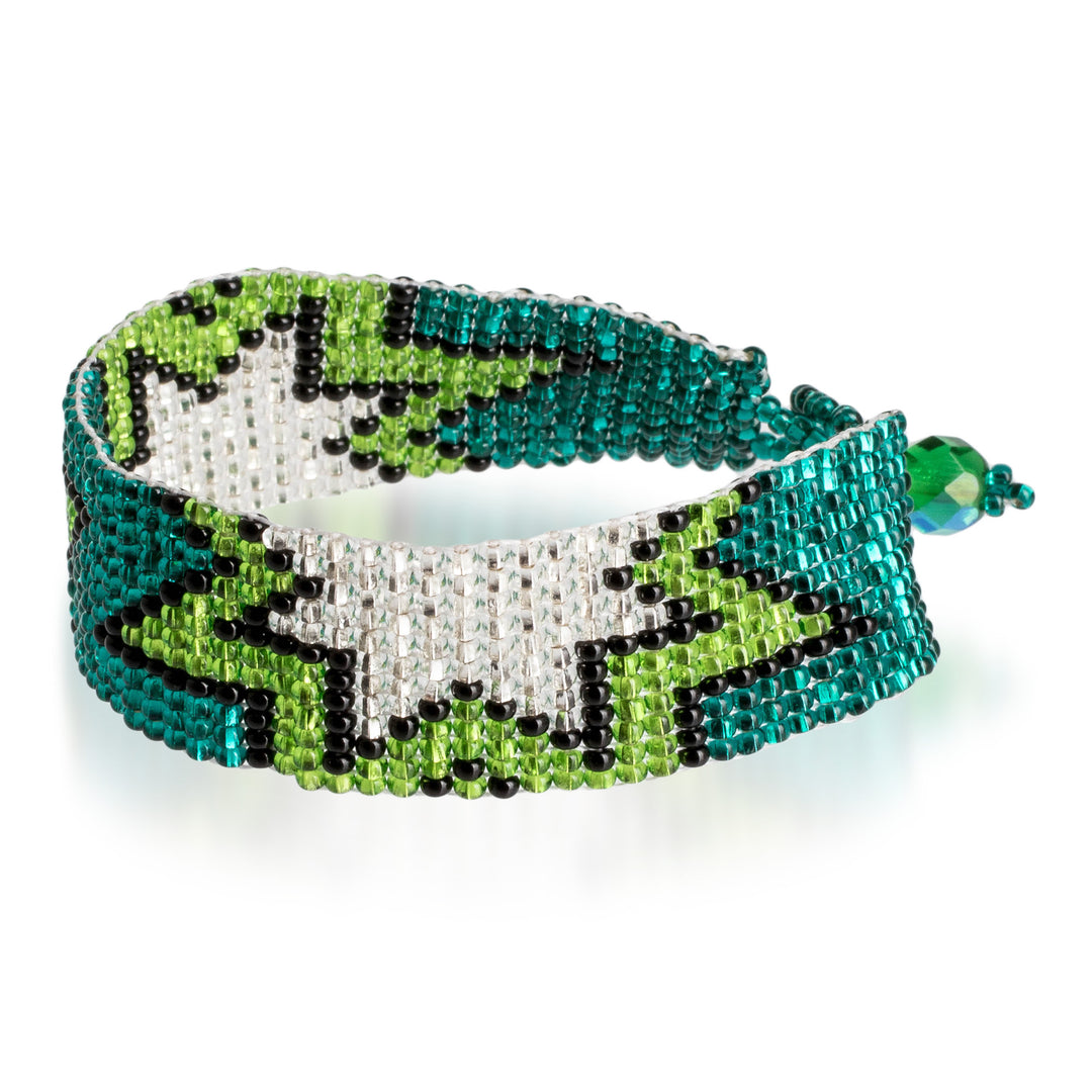 Starry Turquoise and Green Glass Beaded Wristband Bracelet - Island Blast