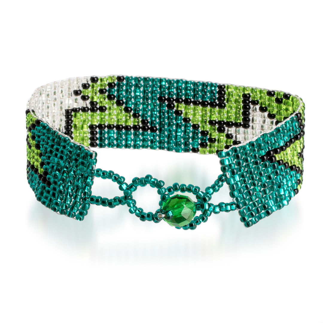 Starry Turquoise and Green Glass Beaded Wristband Bracelet - Island Blast