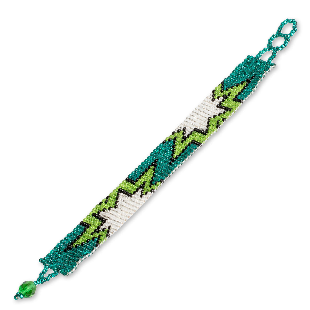 Starry Turquoise and Green Glass Beaded Wristband Bracelet - Island Blast