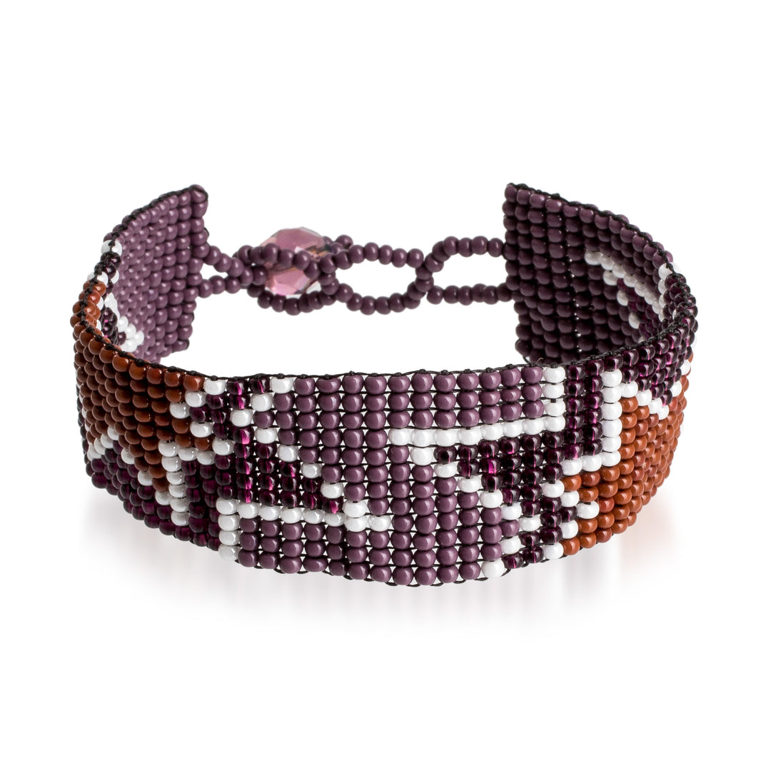 Handmade Star-Themed Purple Glass Beaded Wristband Bracelet - Deluxe Blast