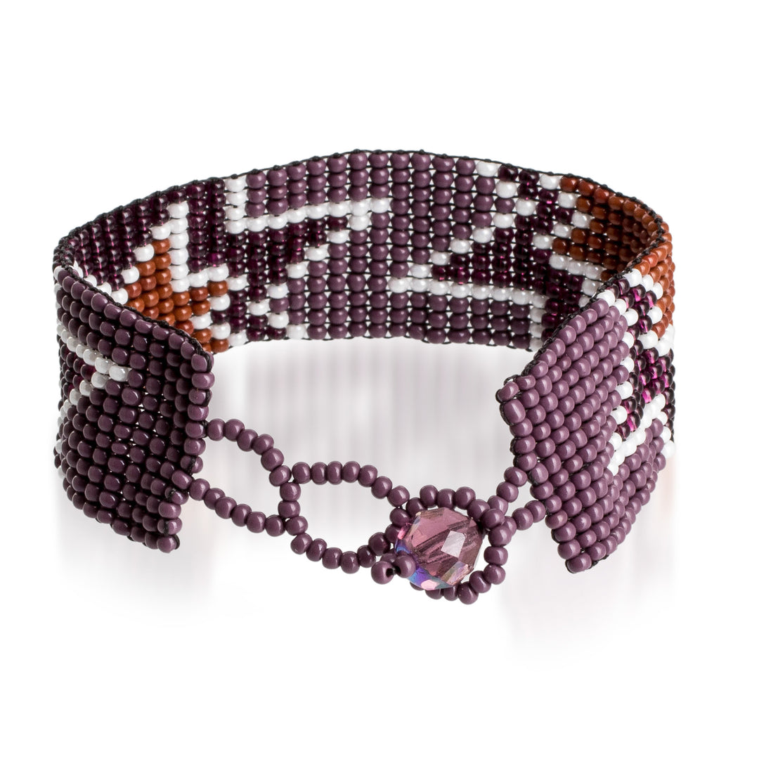 Handmade Star-Themed Purple Glass Beaded Wristband Bracelet - Deluxe Blast