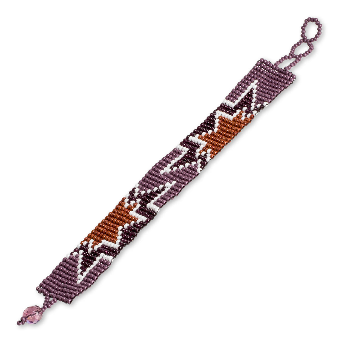 Handmade Star-Themed Purple Glass Beaded Wristband Bracelet - Deluxe Blast