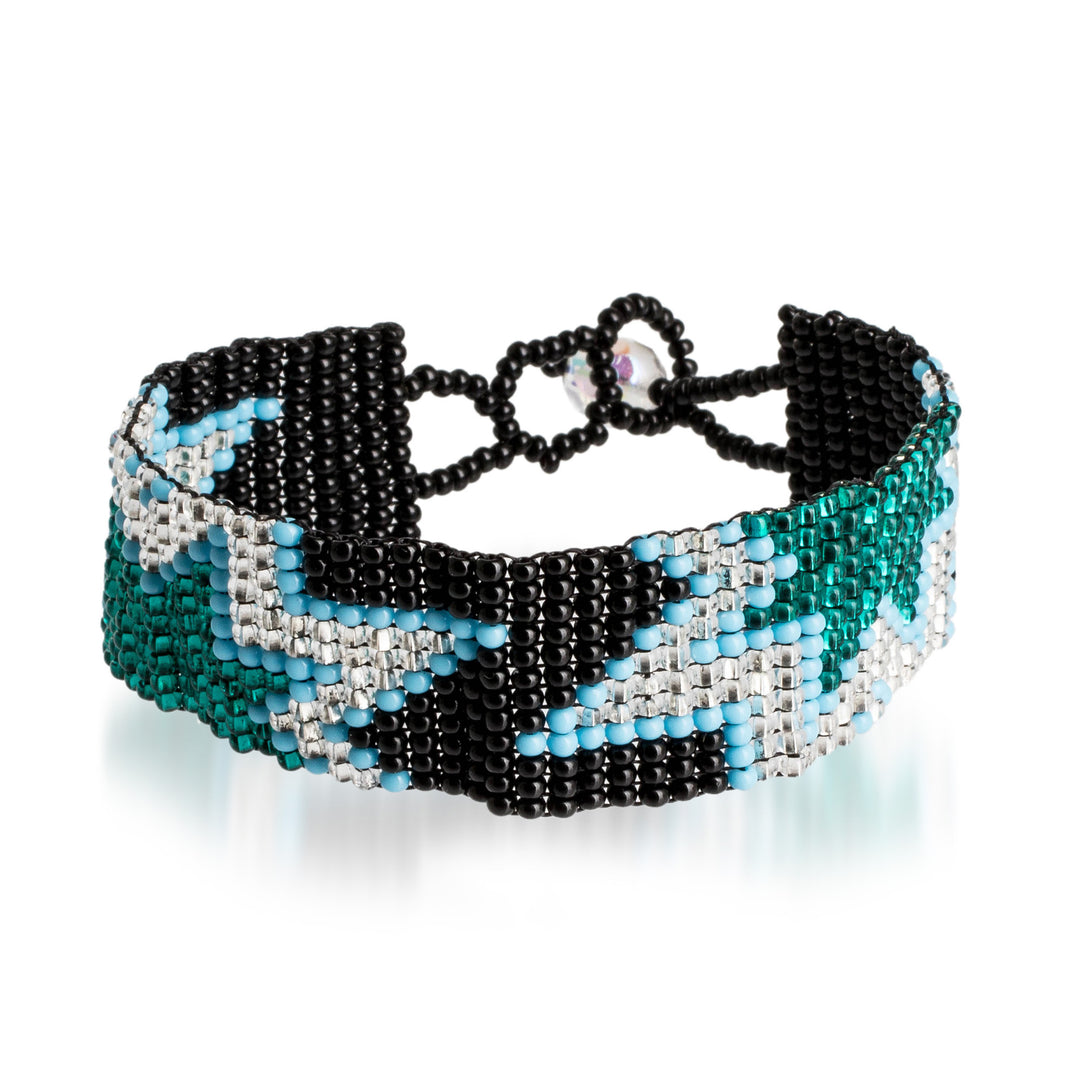 Glass Beaded Starry Wristband Bracelet in a Cool Palette - Midnight Blast