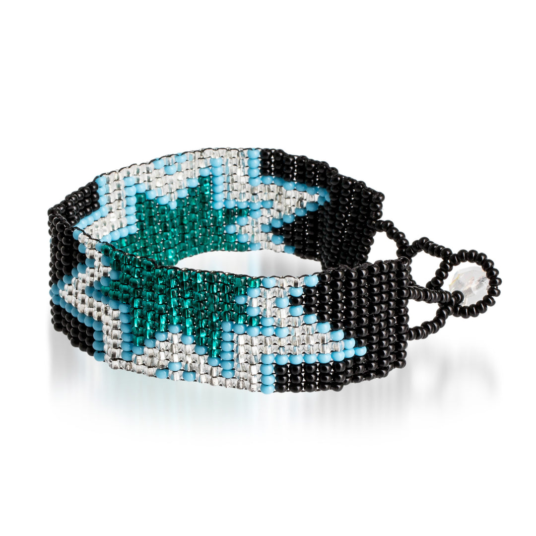 Glass Beaded Starry Wristband Bracelet in a Cool Palette - Midnight Blast