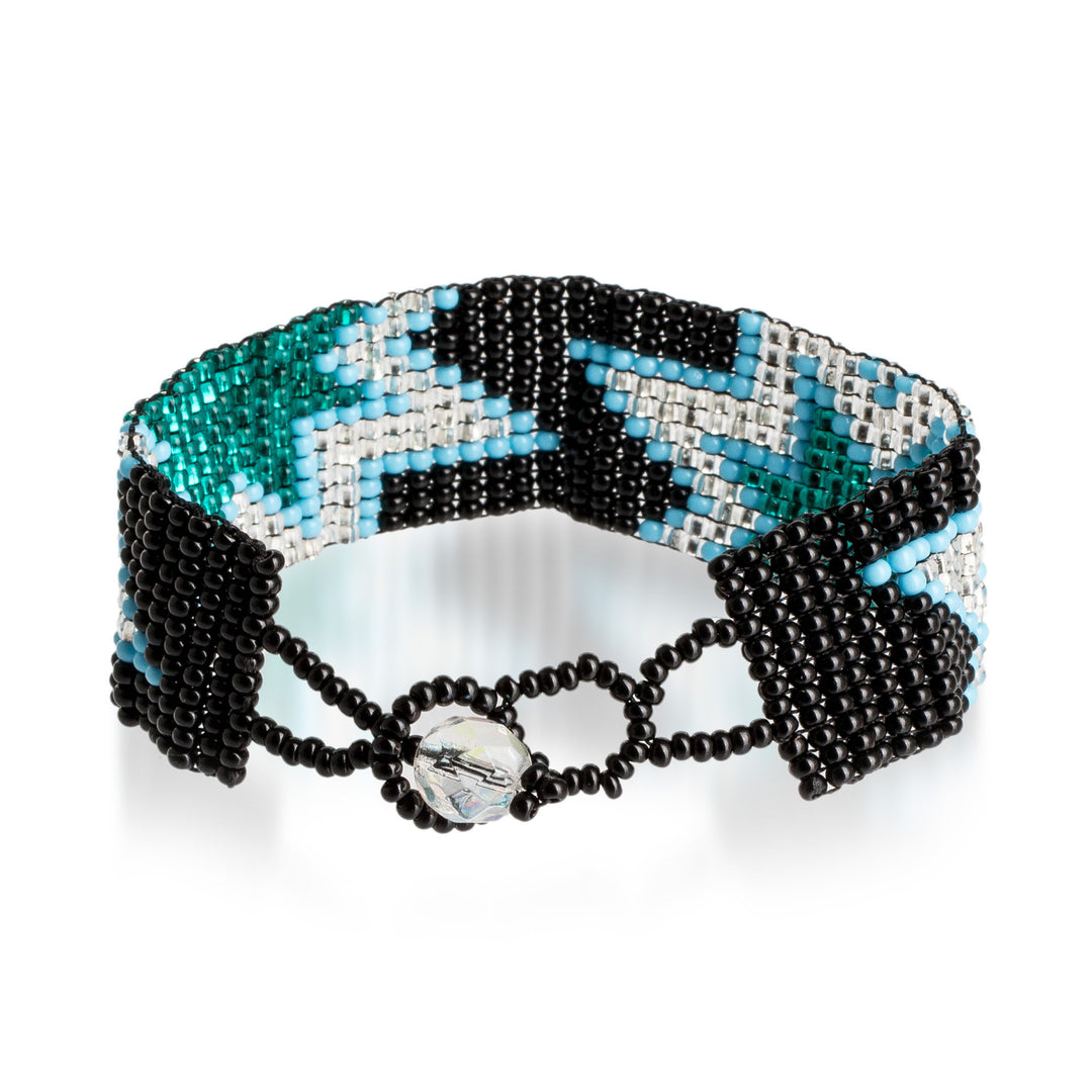 Glass Beaded Starry Wristband Bracelet in a Cool Palette - Midnight Blast