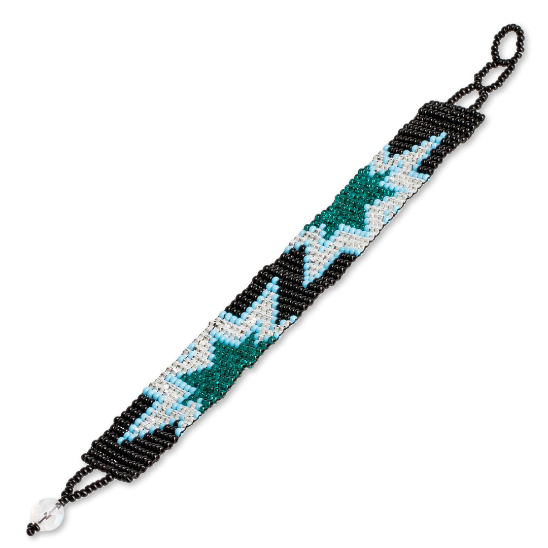 Glass Beaded Starry Wristband Bracelet in a Cool Palette - Midnight Blast