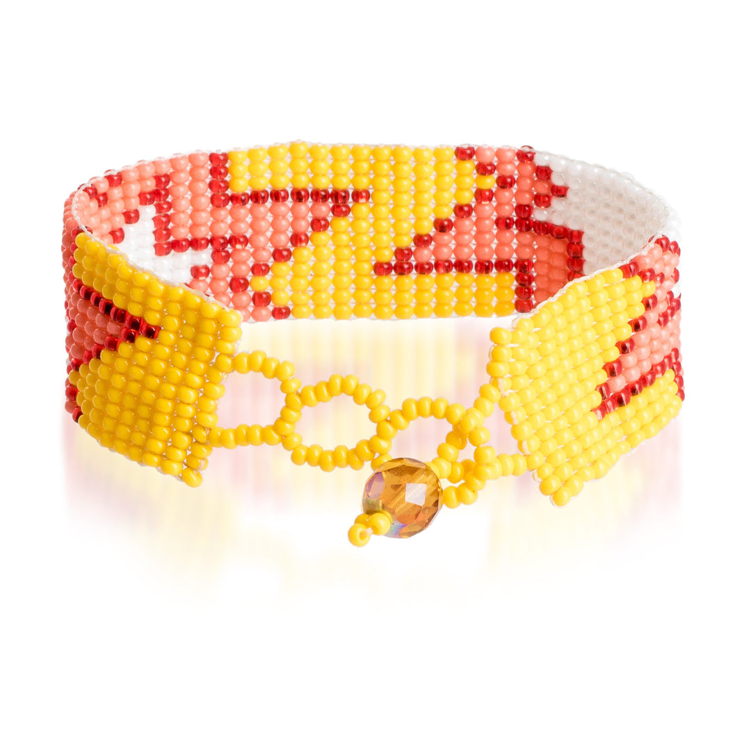 Star-Inspired Glass Beaded Wristband Bracelet in Warm Hues - Sunrise Blast