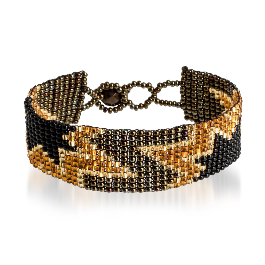 Artisan-Made Black and Bronze Star Glass Beaded Bracelet - Heroic Blast