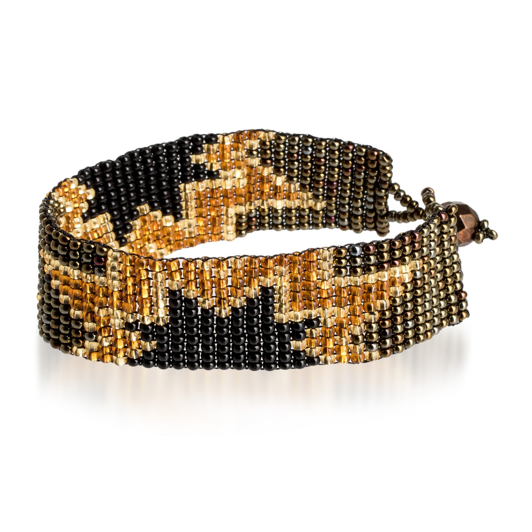 Artisan-Made Black and Bronze Star Glass Beaded Bracelet - Heroic Blast