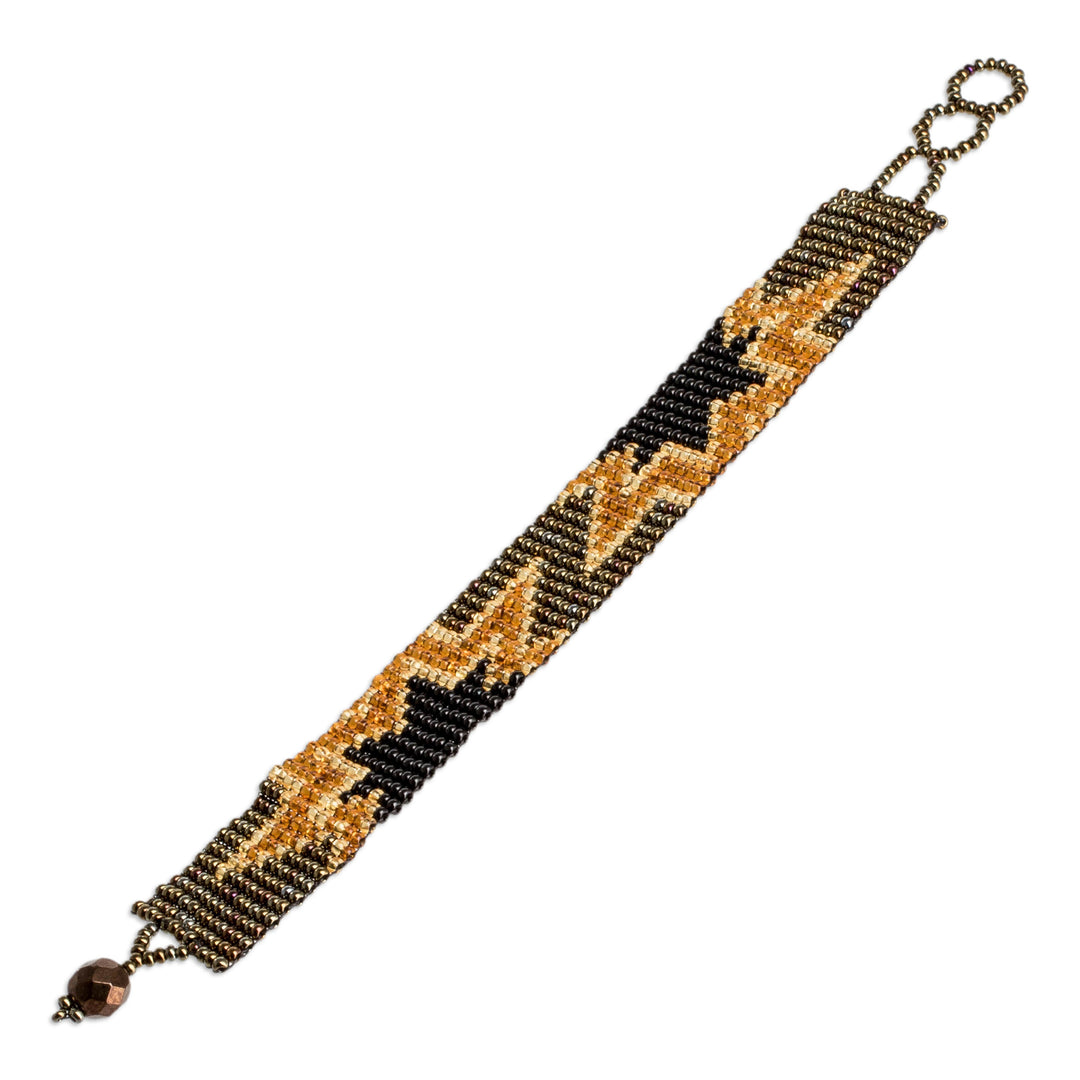 Artisan-Made Black and Bronze Star Glass Beaded Bracelet - Heroic Blast