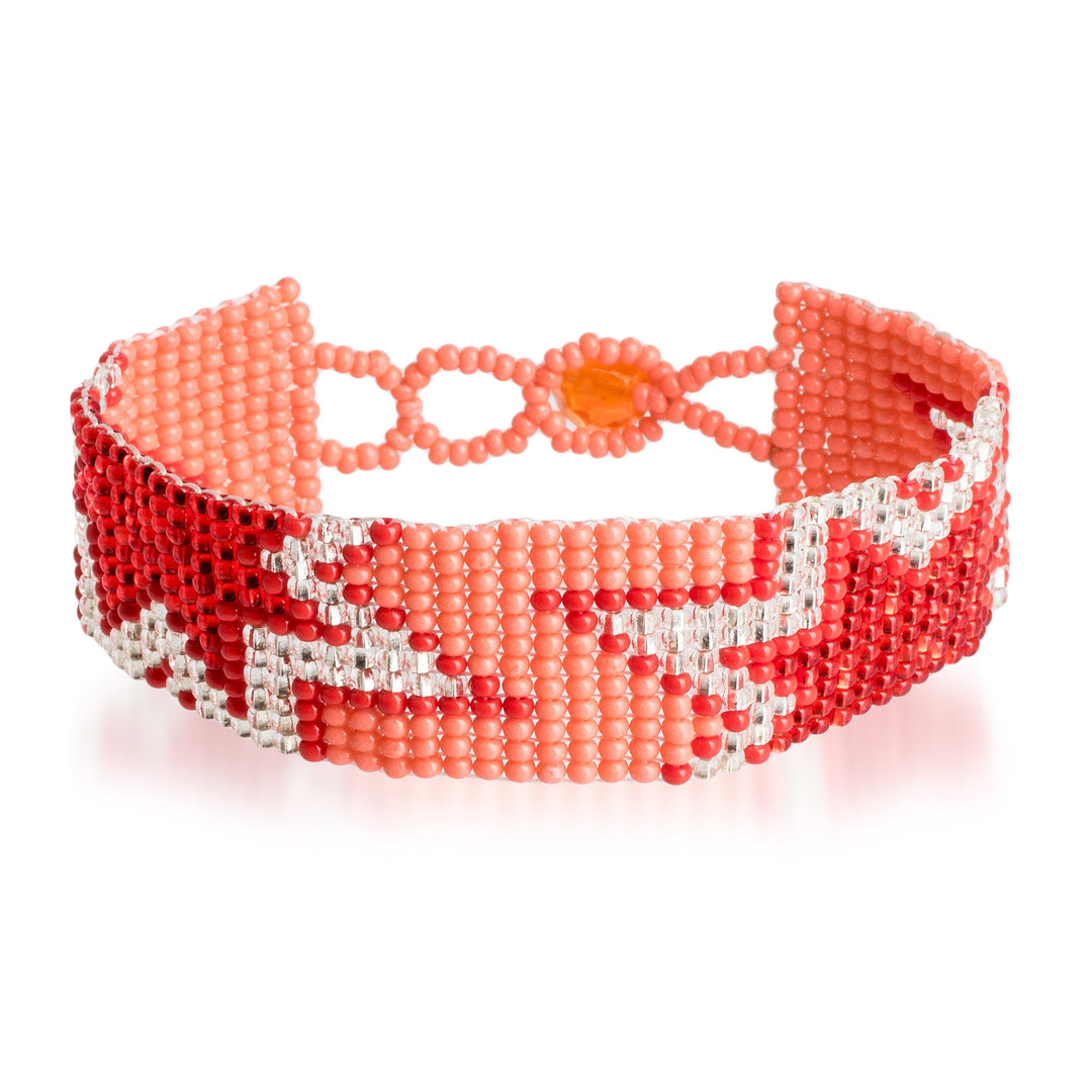 Handcrafted Red and Pink Star Glass Bead Wristband Bracelet - Dulcet Blast