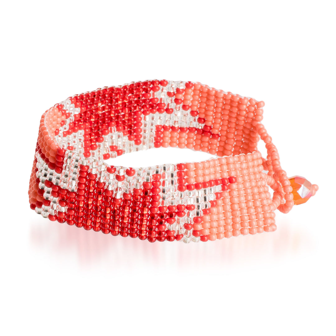 Handcrafted Red and Pink Star Glass Bead Wristband Bracelet - Dulcet Blast