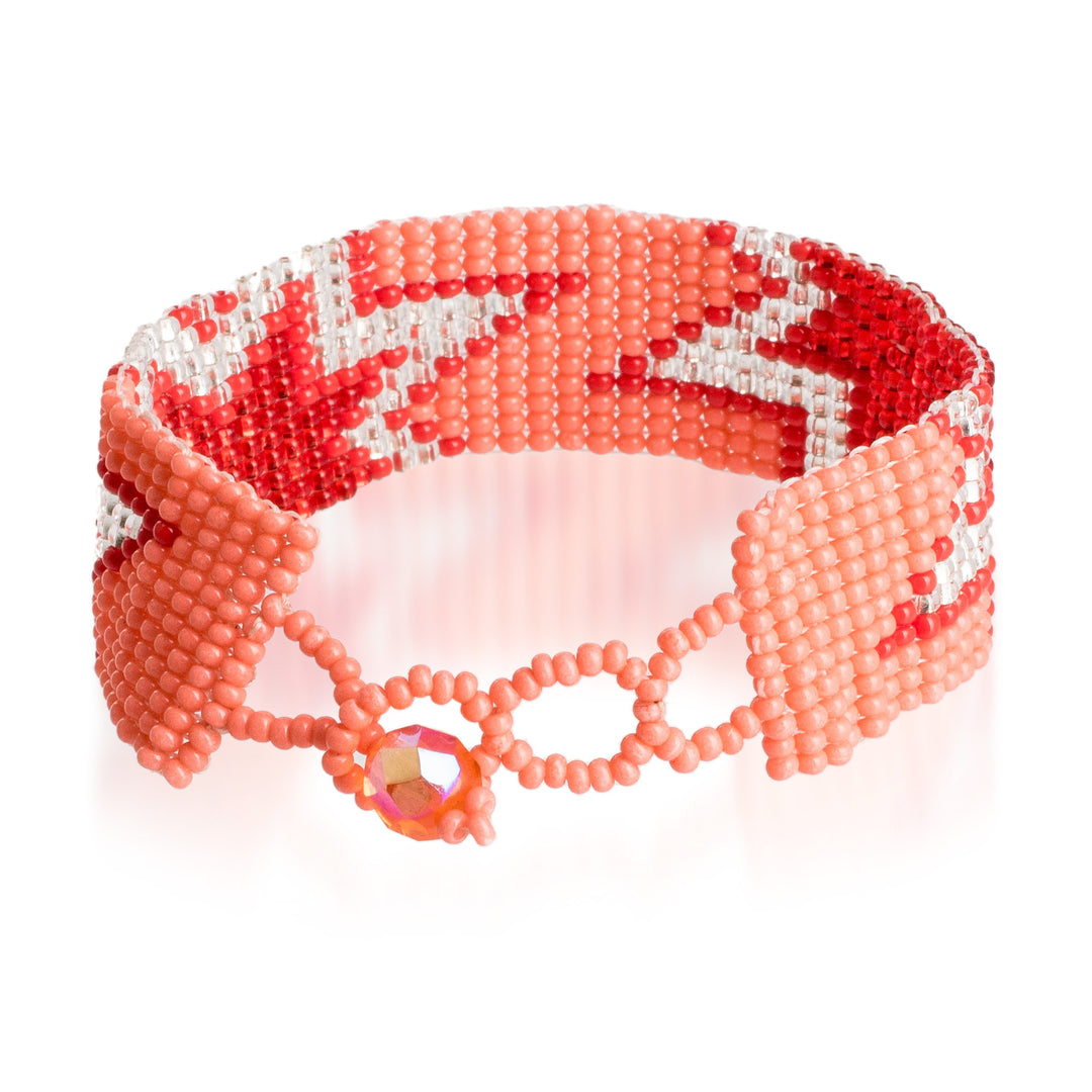 Handcrafted Red and Pink Star Glass Bead Wristband Bracelet - Dulcet Blast
