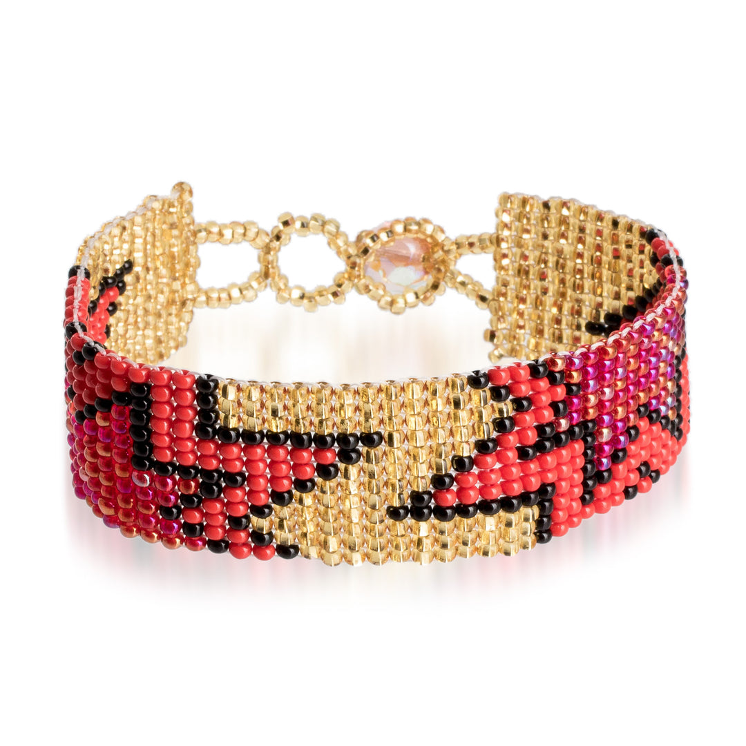 Adjustable Golden and Red Star Glass Bead Wristband Bracelet - Divine Blast