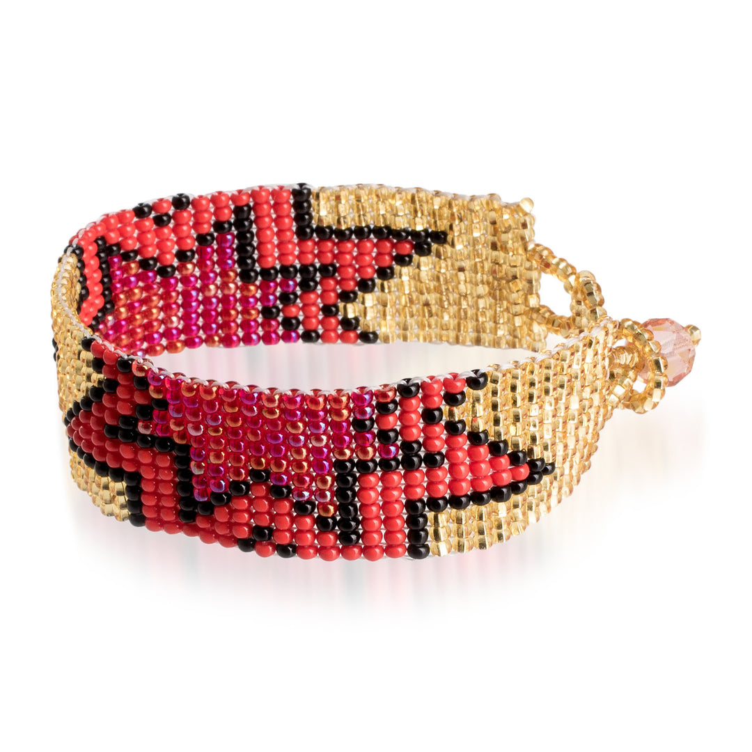 Adjustable Golden and Red Star Glass Bead Wristband Bracelet - Divine Blast