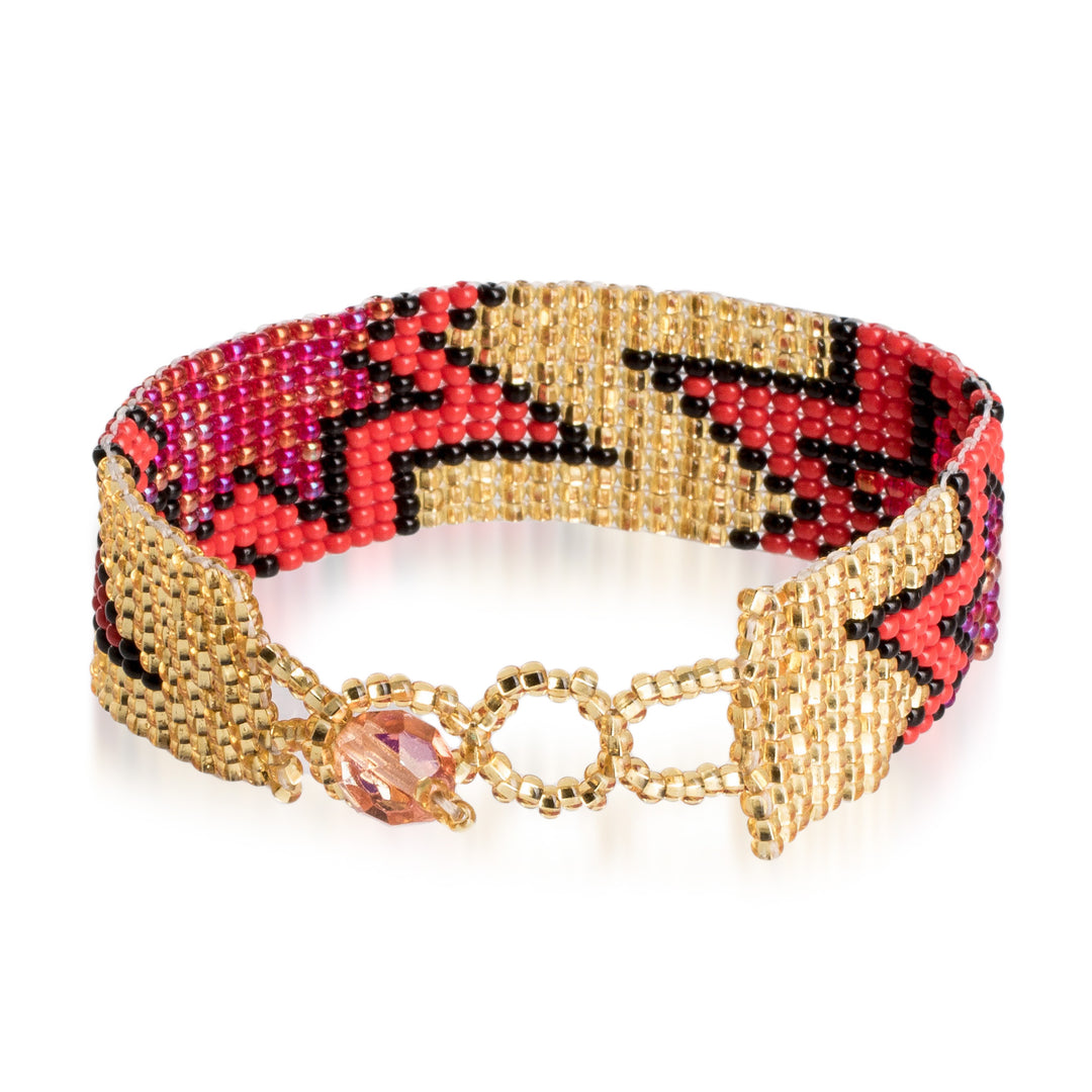 Adjustable Golden and Red Star Glass Bead Wristband Bracelet - Divine Blast