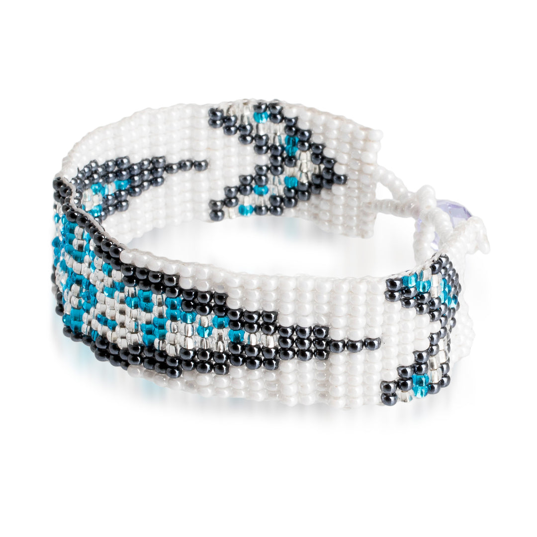 Mosaic-Inspired Blue and White Glass Bead Wristband Bracelet - Heaven Harmony