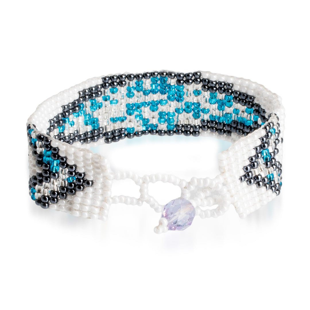 Mosaic-Inspired Blue and White Glass Bead Wristband Bracelet - Heaven Harmony