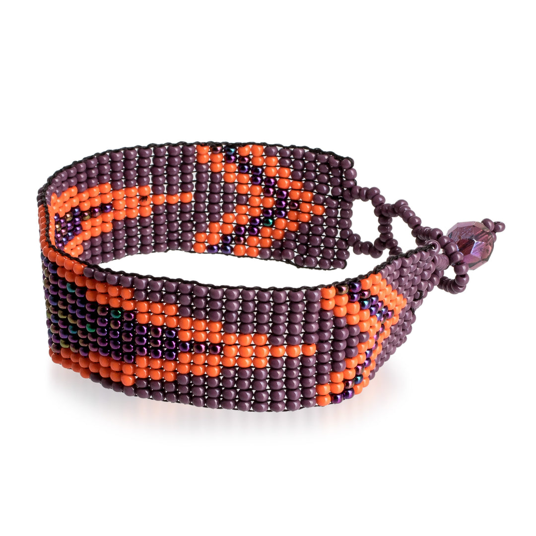 Guatemalan Purple and Orange Glass Beaded Wristband Bracelet - Stylish Harmony