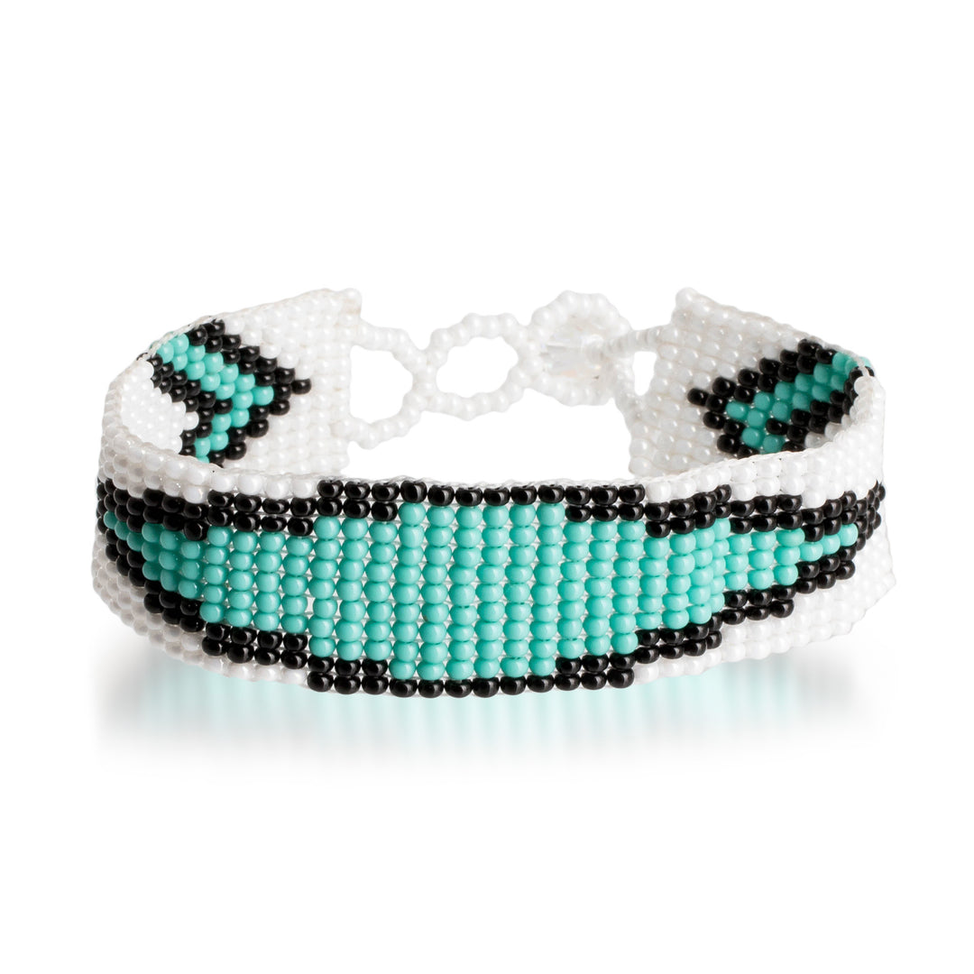 Fair Trade Mint and White Glass Beaded Wristband Bracelet - Vital Harmony