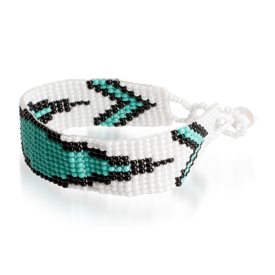 Fair Trade Mint and White Glass Beaded Wristband Bracelet - Vital Harmony