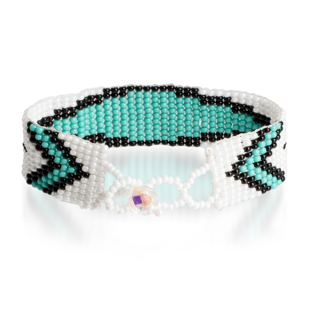 Fair Trade Mint and White Glass Beaded Wristband Bracelet - Vital Harmony