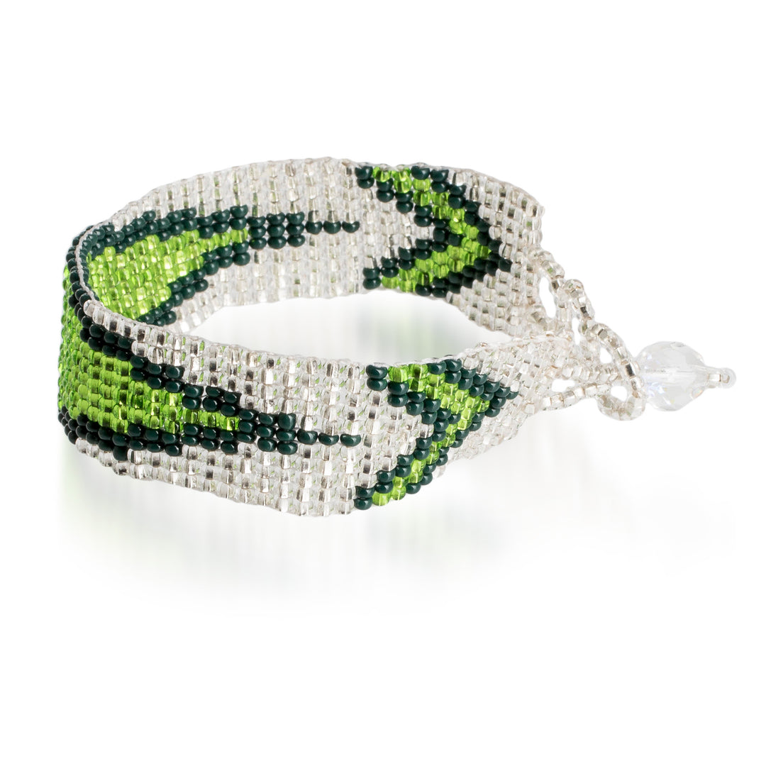 Adjustable Glass Beaded Wristband Bracelet in Green Hues - Evergreen Harmony