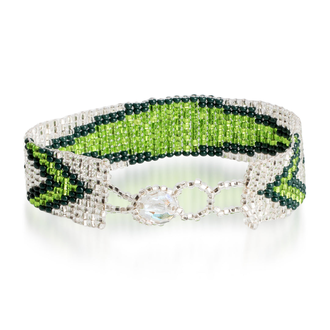 Adjustable Glass Beaded Wristband Bracelet in Green Hues - Evergreen Harmony