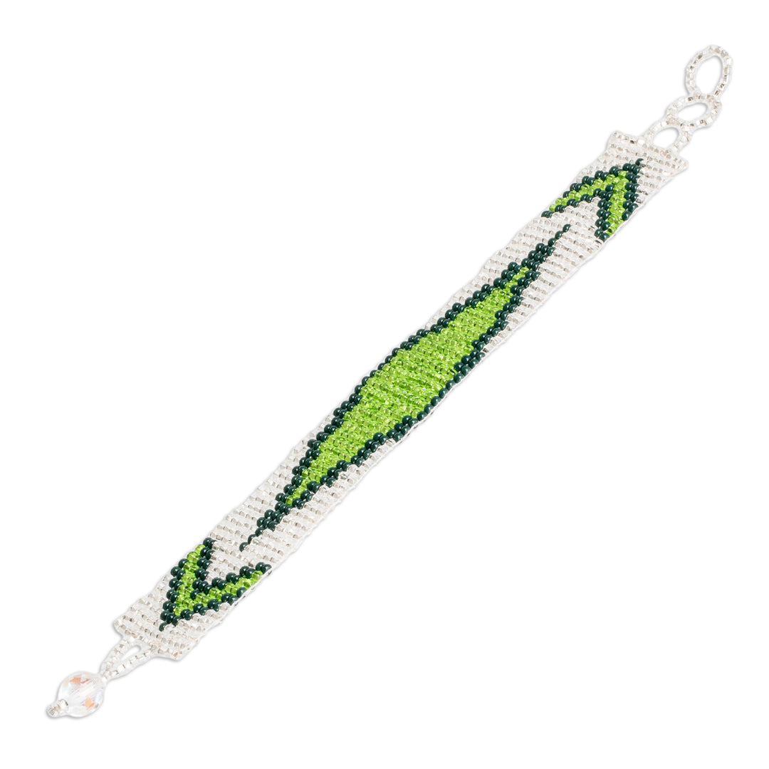 Adjustable Glass Beaded Wristband Bracelet in Green Hues - Evergreen Harmony