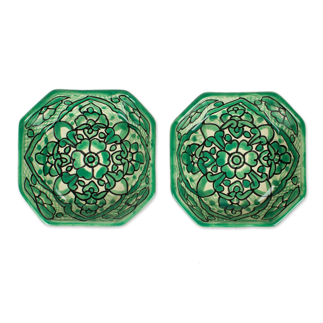 2 Floral Ceramic Dessert Bowls Handcrafted in Talavera Style - Mexican Blooms