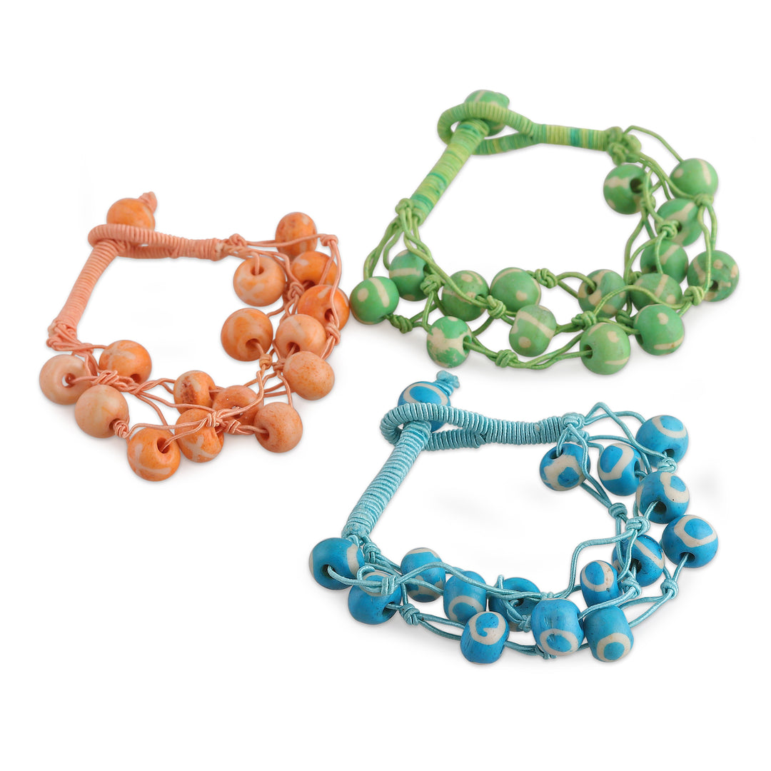 Set of 3 Bohemian-Themed Colorful Handmade Beaded Bracelets - Boho Shades
