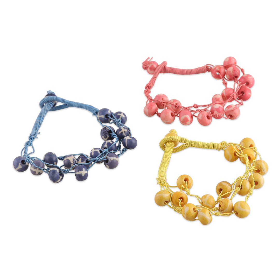 Bohemian 3-Piece Multicolor Beaded Bracelet Set from India - Boho Feelings