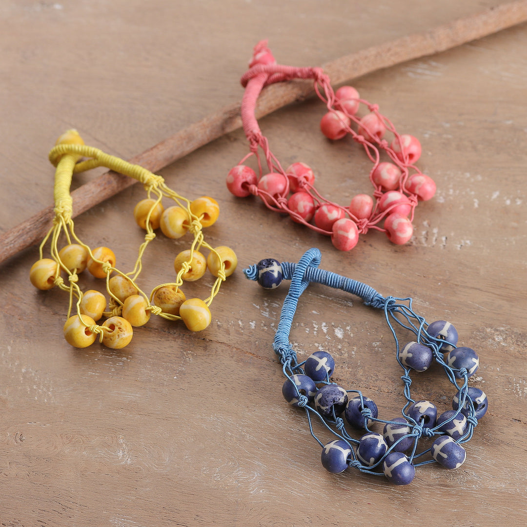 Bohemian 3-Piece Multicolor Beaded Bracelet Set from India - Boho Feelings
