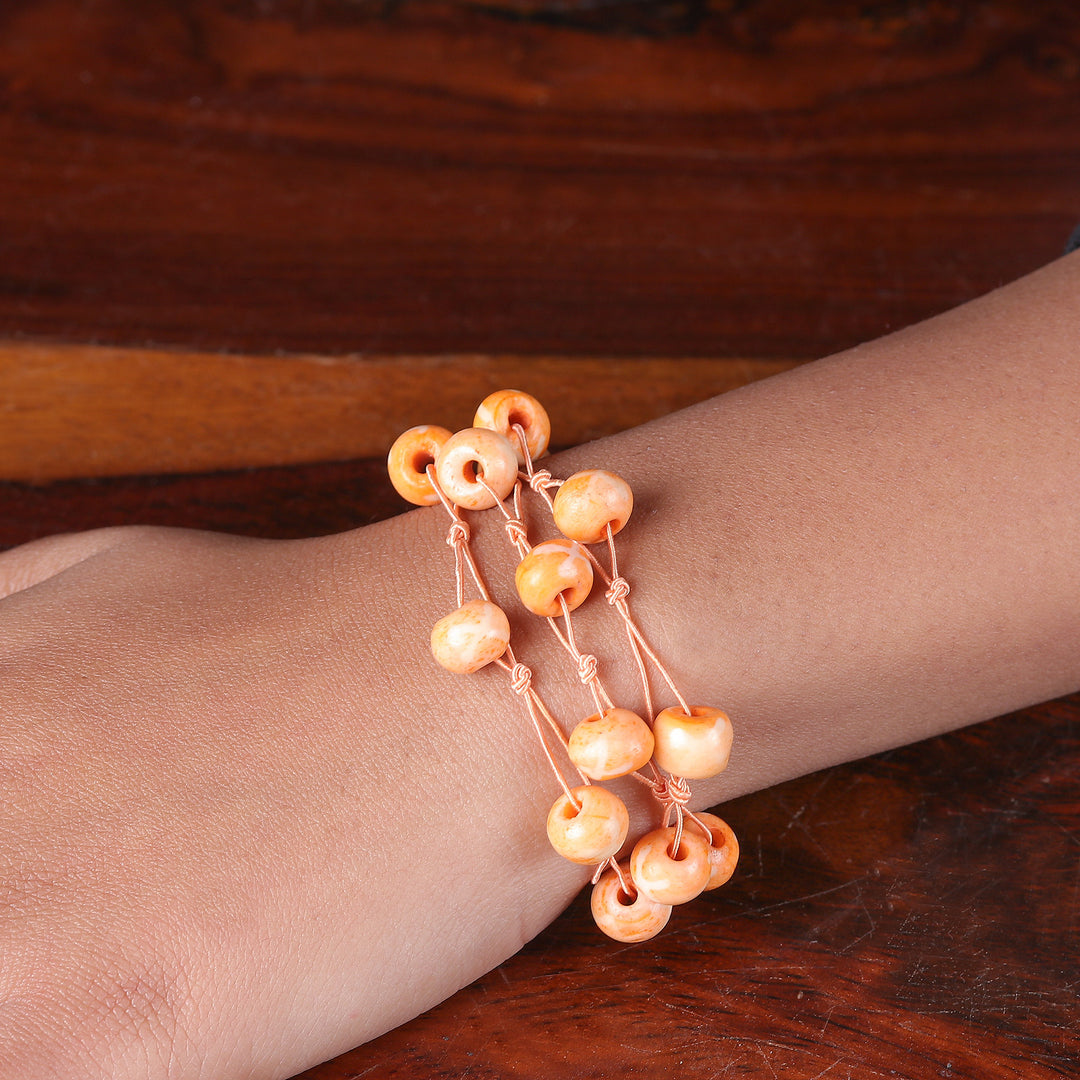 Indian-Made 3-Piece Brown and Orange Beaded Bracelet Set - Boho Earth