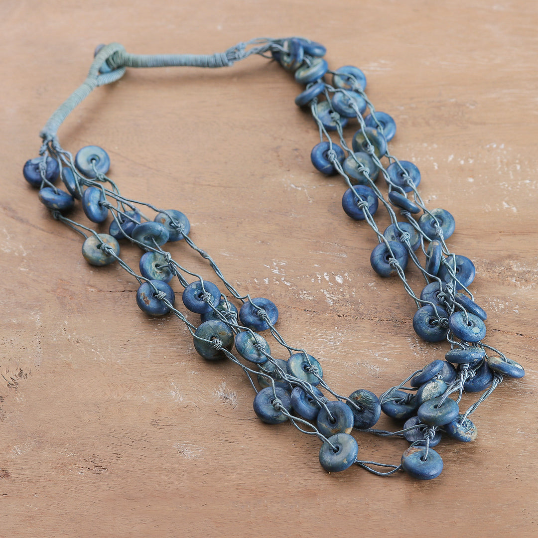 Artisan-Made Cotton Station Strand Necklace in Azure Blue - Azure Loops