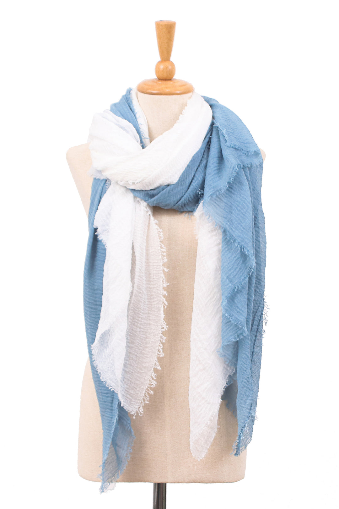 Thai Soft Snow White and Cerulean Blue 2-Piece Scarf Set - Celestial Day