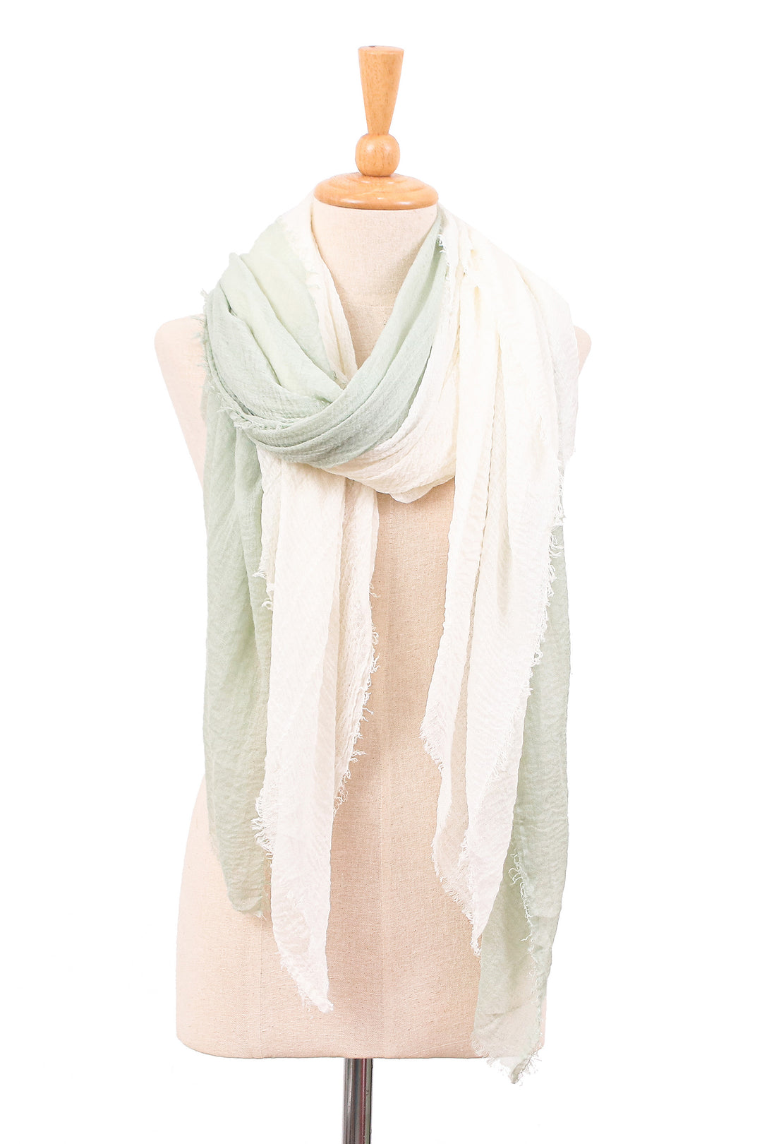 Handmade Soft Linen Ivory and Mint Green 2-Piece Scarf Set - Spring Destiny