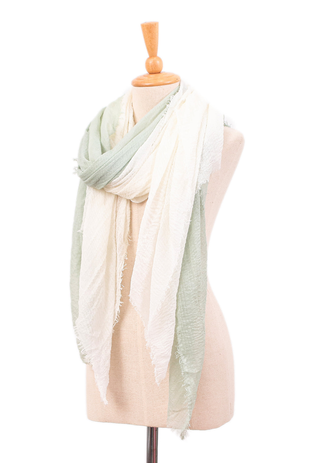 Handmade Soft Linen Ivory and Mint Green 2-Piece Scarf Set - Spring Destiny
