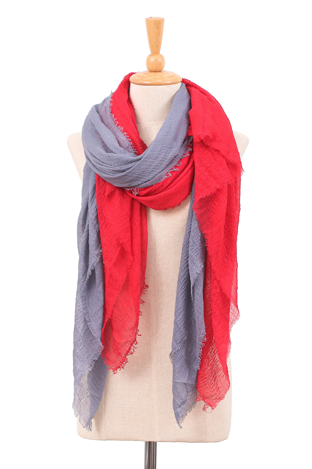 Fringed Soft Poppy Red and Smoke Grey 2-Piece Scarf Set - Red Soul