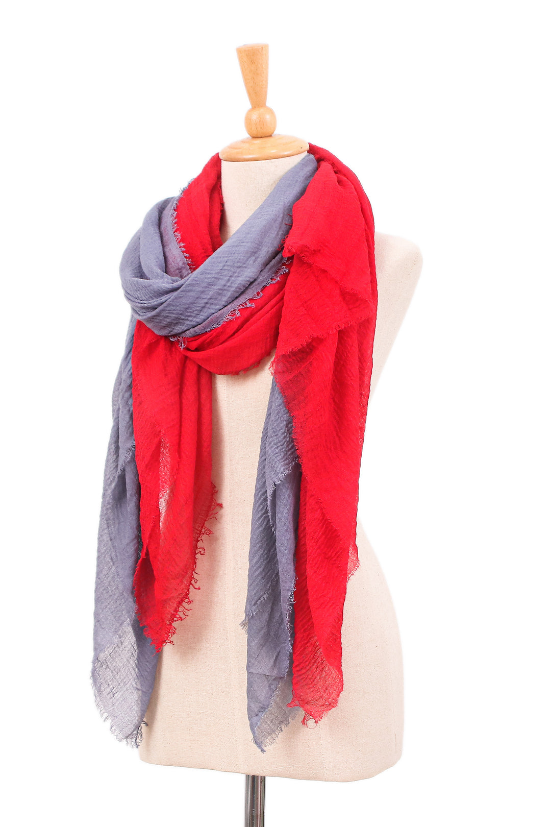Fringed Soft Poppy Red and Smoke Grey 2-Piece Scarf Set - Red Soul