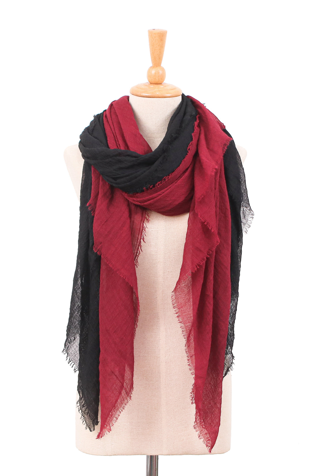 Cherry Red and Onyx Black 2-Piece Scarf Set from Thailand - Vibrant Perfection