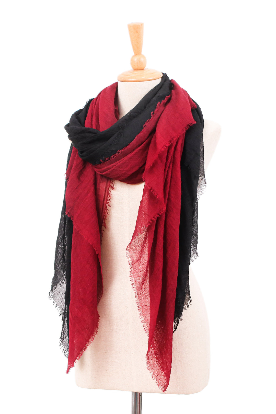 Cherry Red and Onyx Black 2-Piece Scarf Set from Thailand - Vibrant Perfection