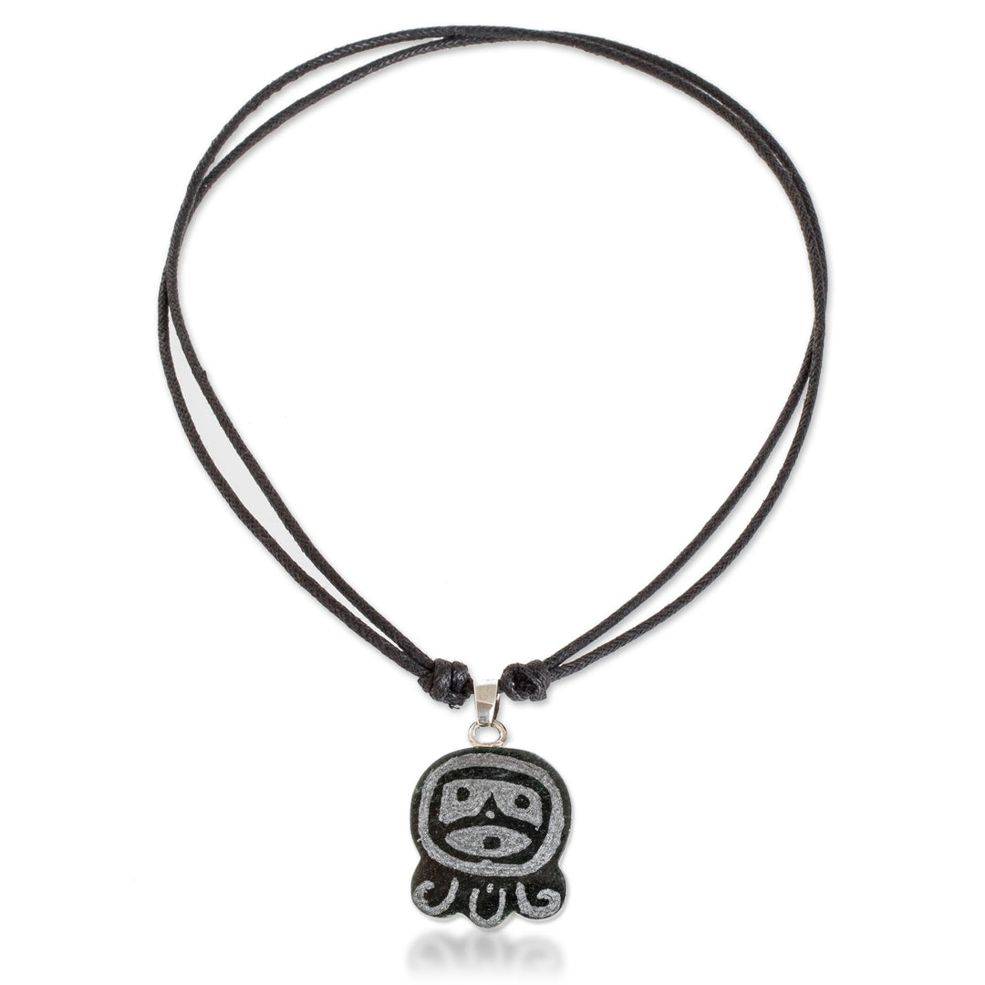 Dark Green Jade Necklace with Mayan Courage Nahual Pendant - Mayan Courage