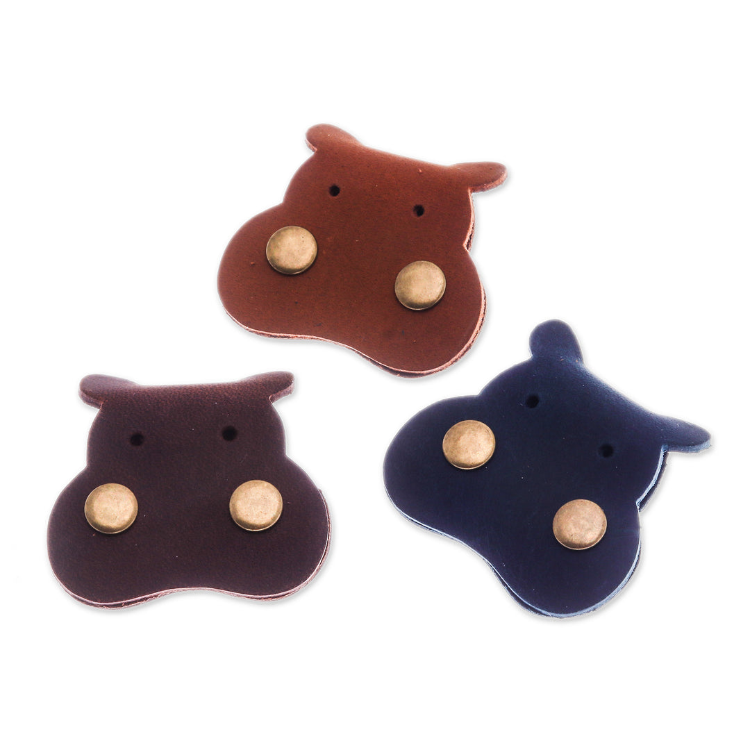3 Leather Hippo Cable Organizers for Electronic Chargers - Hip Hippos